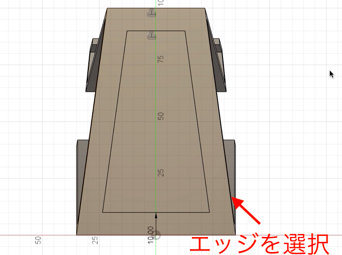 オフセットの位置に10mmを入力し台形状のスケッチを描く