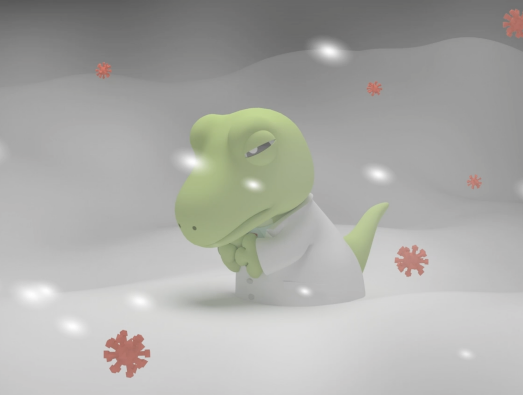 ウイルスという名の吹雪に襲われるキャラクター