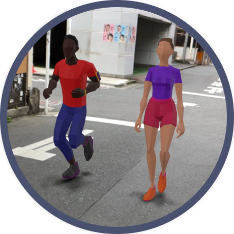 街中でジョギングする3Dモデルが出現するARコンテンツ
