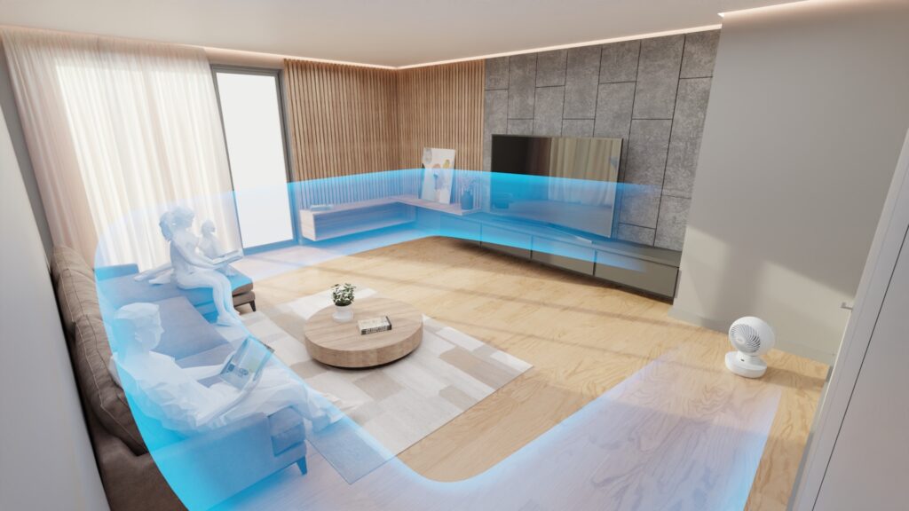 部屋の空調を可視化した3DCG画像
